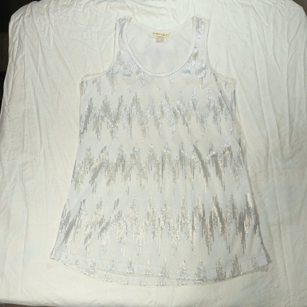Belle Du Jour White Tank With Silver Sequin Detail size Large